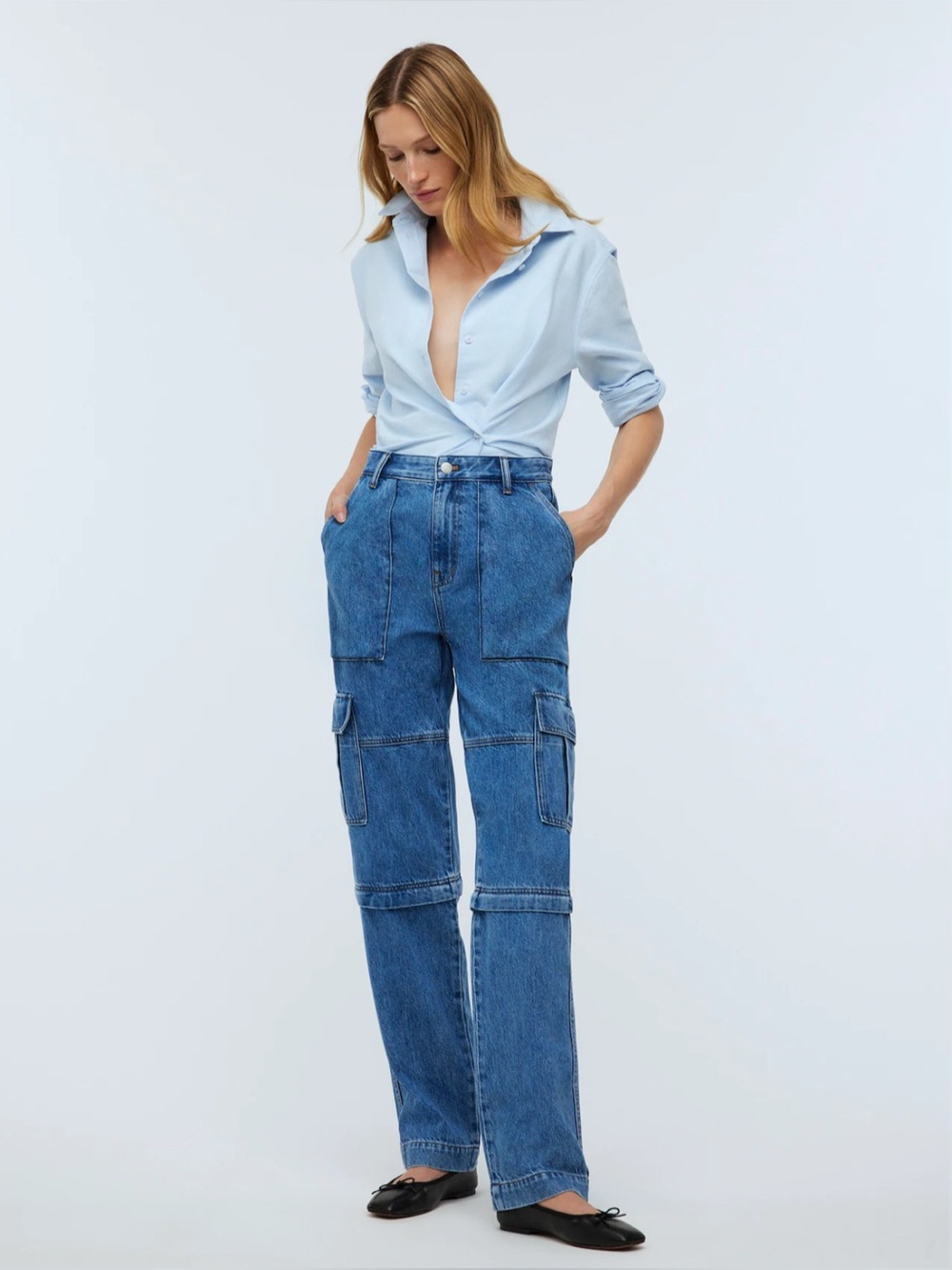 Baggy Straight Cargo Jeans in Thetford Wash: Zip-Off Edition Size 28